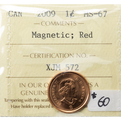 SOLD Canada 2009 Magnetic 1 Small Cent Coin - ICCS MS-67 Red