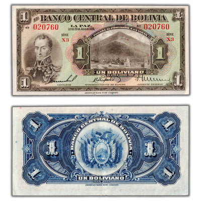 SOLD Bolivia 1928 1 One Boliviano Note P #118a (4)