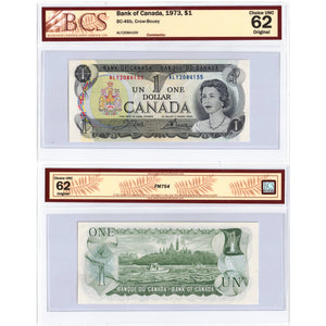 SOLD $1 1973 Bank of Canada Note Crow-Bouey ALY Prefix BC-46b - BCS UNC-62
