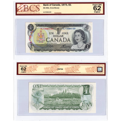 SOLD $1 1973 Bank of Canada Note Crow-Bouey ALY Prefix BC-46b - BCS UNC-62
