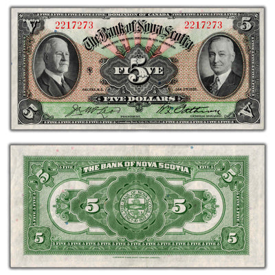 SOLD $5 1935 Bank of Nova Scotia Canada Chartered Note #550-36-02 - EF/AU
