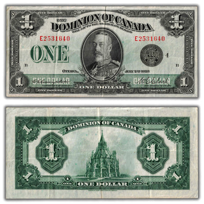 $1 1923 Dominion of Canada Note Black Seal Series E DC-25o - VF+