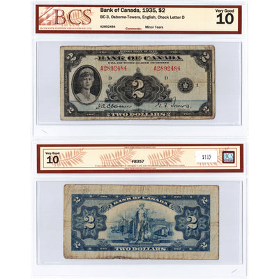 SOLD $2 1935 Bank of Canada Note English Text BC-3 - BCS VG-10