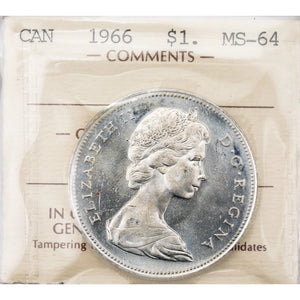 SOLD Canada 1966 $1 Silver Dollar Coin - ICCS MS-64