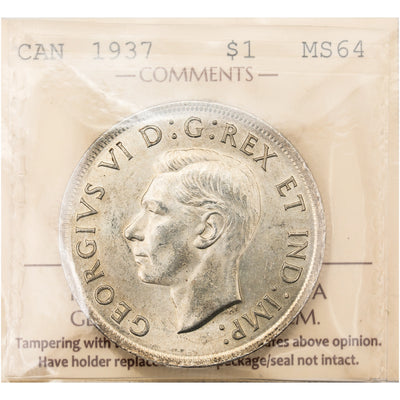 SOLD Canada 1937 $1 Silver Dollar Coin - ICCS MS-64