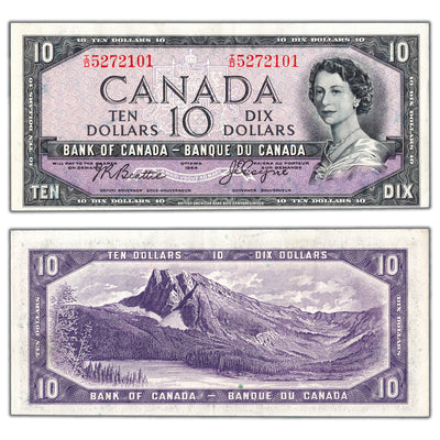 SOLD $10 1954 Bank of Canada Note Devil Face I/D Prefix BC-32b - EF/AU