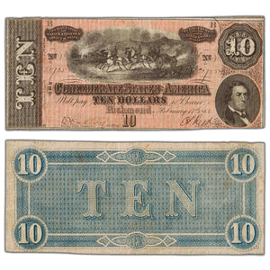 SOLD United States 1864 Confederate States of America $10 Ten Dollars Note - VF