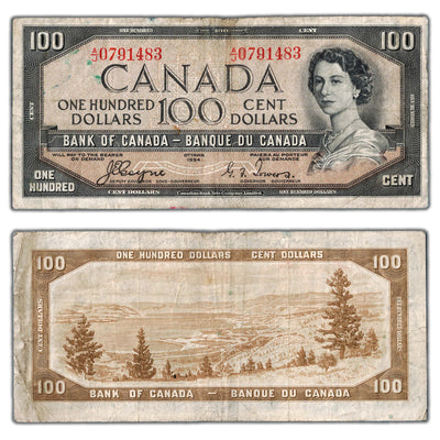 $100 1954 Bank of Canada Note Devil Face Coyne-Towers BC-35a - Circulated