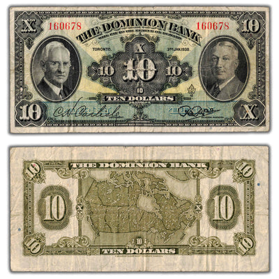 SOLD $10 1938 Dominion Bank Canada Chartered Note CH #220-28-04