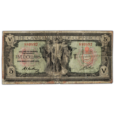 $5 1917 Canadian Bank of Commerce Chartered Note #715-16-04-02 - Stained