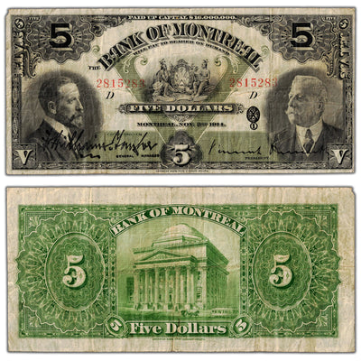 $5 1914 Bank of Montreal Canada Chartered Note #505-54-04 - F/VF