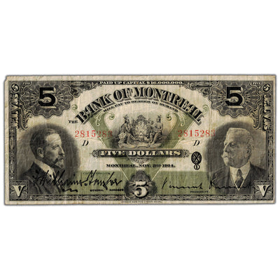 $5 1914 Bank of Montreal Canada Chartered Note #505-54-04 - F/VF