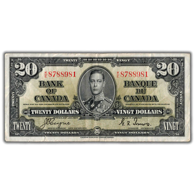 $20 1937 Bank of Canada Note Coyne-Towers K/E Prefix BC-25c - F/VF (small tear)