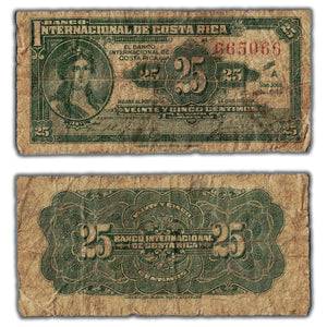 SOLD Costa Rica 1919 25 Centimos Note P #156a - Low Grade Filler