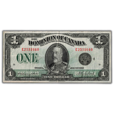 $1 1923 Dominion of Canada Note Black Seal Series E DC-25o - VF+