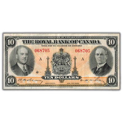 SOLD $10 1935 Royal Bank of Canada Chartered Note CH #630-18-04 - VF (light pencil)