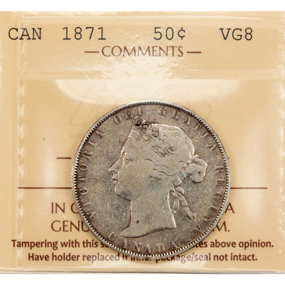 SOLD Canada 1871 50 Cents Half Dollar Silver Coin - ICCS VG-8