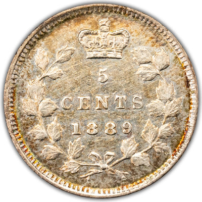 Canada 1889 5 Cents Silver Coin - Cleaned