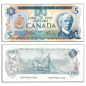 SOLD $5 1979 Bank of Canada Note Crow-Bouey BC-53b - AU/UNC