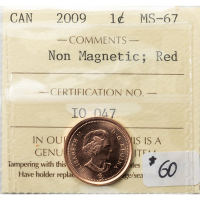 SOLD Canada 2009 Non Magnetic 1 Small Cent Coin - ICCS MS-67 Red