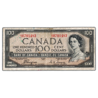 $100 1954 Bank of Canada Note Devil Face Coyne-Towers BC-35a - Circulated