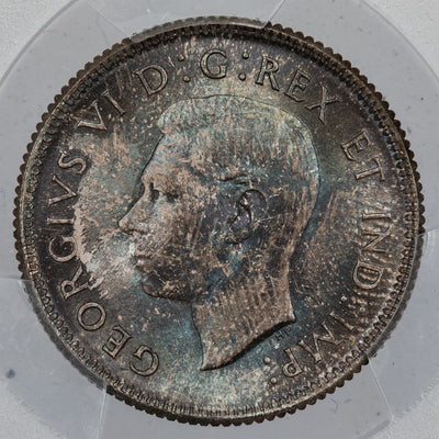 Canada 1937 25 Cents Quarter Silver Coin - PCGS MS-64 Gorgeous Toning