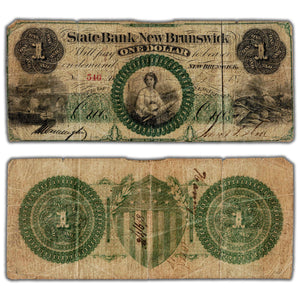 SOLD United States State Bank at New Brunswick 1842 $1 Obsolete Note - Large Tear