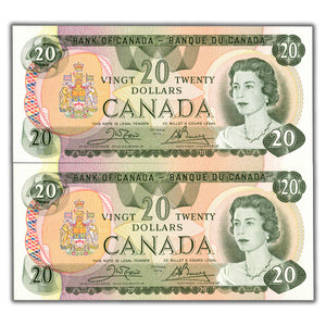 SOLD $20 1979 Bank of Canada Notes Crow-Bouey BC-54b-i - 2 Consecutive Ch UNC