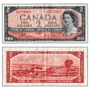 SOLD $2 1954 Bank of Canada Note Devil Face C/B Prefix BC-30a - F/VF