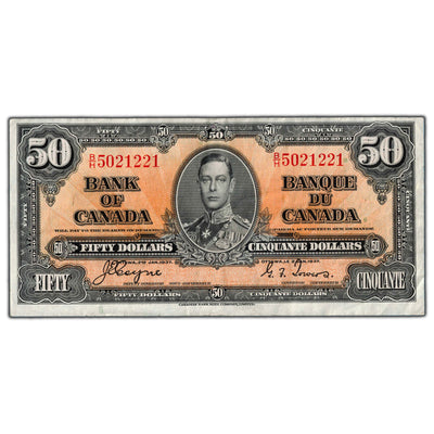 SOLD $50 1937 Bank of Canada Note Coyne-Towers B/H Prefix BC-26c - VF+
