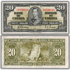 SOLD $20 1937 Bank of Canada Note Gordon-Towers E/E Prefix BC-24b - VF