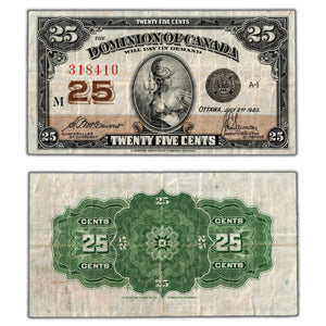 SOLD 25 Cents 1923 Dominion of Canada Note Shinplaster DC-24c - F/VF