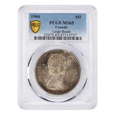 SOLD Canada 1966 Large Beads $1 Silver Dollar Coin - PCGS MS-65 Nice Toning