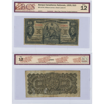 SOLD $10 1935 Banque Canadienne Nationale Chartered Note CH #85-14-04 - BCS F-12