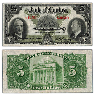$5 1938 Bank of Montreal Canada Chartered Note #505-62-02 - F/VF