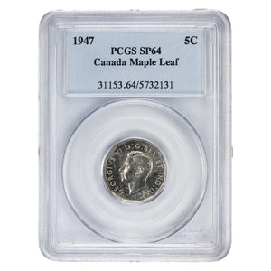SOLD Canada 1947 Maple Leaf 5 Cents Coin - PCGS SP-64