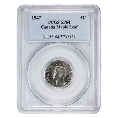 SOLD Canada 1947 Maple Leaf 5 Cents Coin - PCGS SP-64