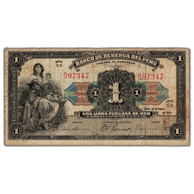 Peru 1922 1 Libra Peruana de Oro P #49a - Circulated
