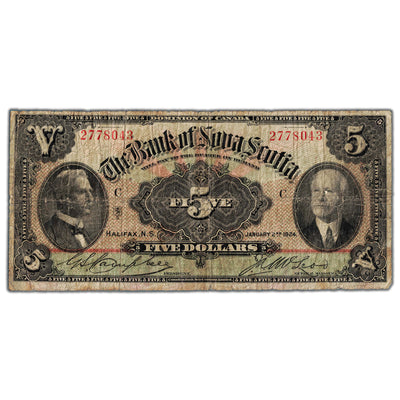 $5 1924 Bank of Nova Scotia Canada Chartered Note #550-32-02 - Circulated