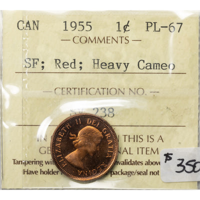 SOLD Canada 1955 SF 1 Small Cent Coin - ICCS PL-67 Red Heavy Cameo