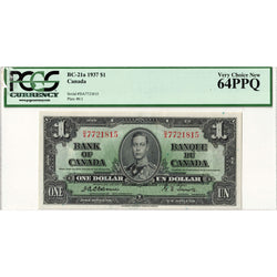SOLD $1 1937 Bank of Canada Note Osborne Signature D/A Prefix BC-21a - PCGS Ch UNC-64 PPQ
