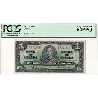 SOLD $1 1937 Bank of Canada Note Osborne Signature D/A Prefix BC-21a - PCGS Ch UNC-64 PPQ