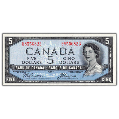 SOLD $5 1954 Bank of Canada Note Devil Face E/C Prefix BC-31b - AU