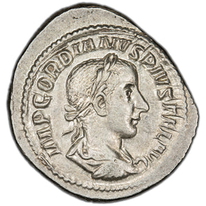SOLD Ancient Rome Imperial AD 240 Gordian III AR Denarius 3.08gr RIC 129
