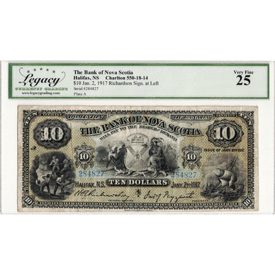 SOLD $10 1917 Bank of Nova Scotia Canada Chartered Note #550-18-14 - Legacy VF-25