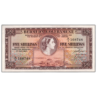 SOLD Bermuda 1957 5 Five Shillings Note P #18b - Choice Uncirculated