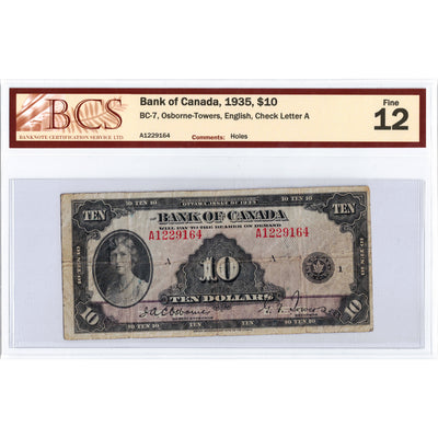 SOLD $10 1935 Bank of Canada Note English Text BC-7 - BCS F-12