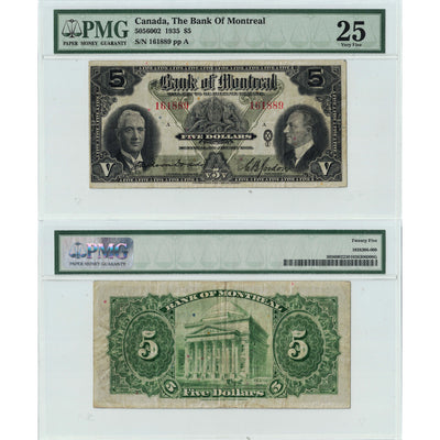 $5 1935 Bank of Montreal Canada Chartered Note #505-60-02 - PMG VF-25