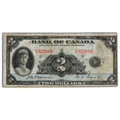 SOLD $2 1935 Bank of Canada Note English Text BC-3 - Circulated