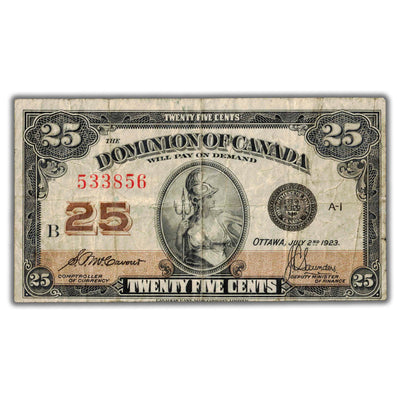 25 Cents 1923 Dominion of Canada Shinplaster Note DC-24c - Fine